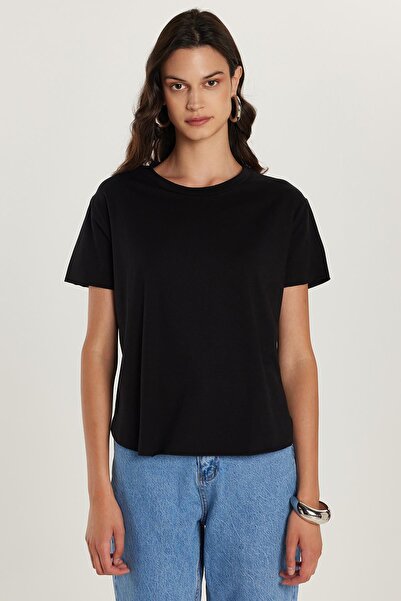 Tudors Γυναικείο μπλουζάκι Relax Fit Modal Basic Crew Neck Μαύρο