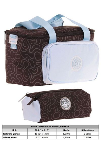 KAUKKO Set cutie de prânz termică cu două compartimente și geantă de creion pentru fete, negru albastru (K9086+K2750)