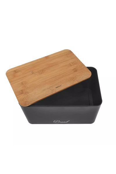 Kinghoff Black bread box set with 3 containers, steel, bamboo lids, Kinghoff KH1586