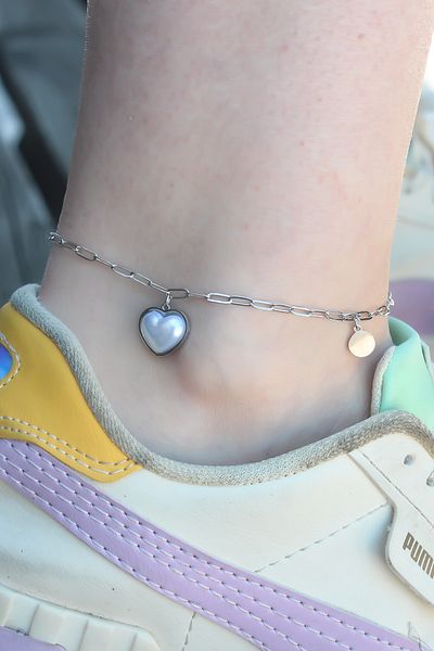 MBB ETİCARET 316L Steel Silver Color Heart Model Women's Anklet - TJ-HH1498