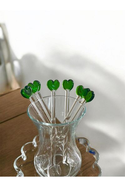 nazarboncuğu Glass Handmade Heart Tea Spoon Set of 6