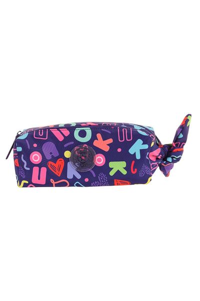 KAUKKO Girl's Two-Compartment Navy Blue Kaukko Heart Printed Pencil Bag/Pen Holder - K2693