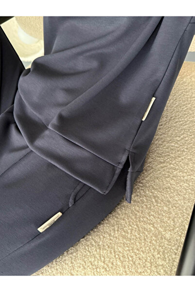 Cappmoda Tkm-1114 Anthracite Modal Fabric Short Sleeve Blouse Carrot Model Grass Bottom Double Suit