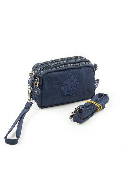 İMAKS Mini Size Crinkle / Clinkir 3 Zipper Wristlet/Shoulder Strap Bag Coin Purse Navy Blue 3032