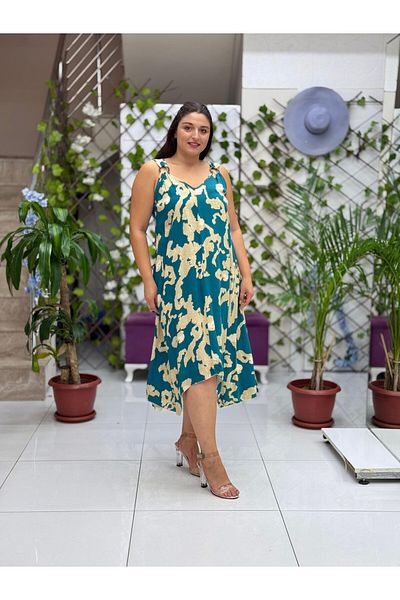 Punta Otantik Hln14011 Viscose Helin Dress with Ring Strap on the Shoulder