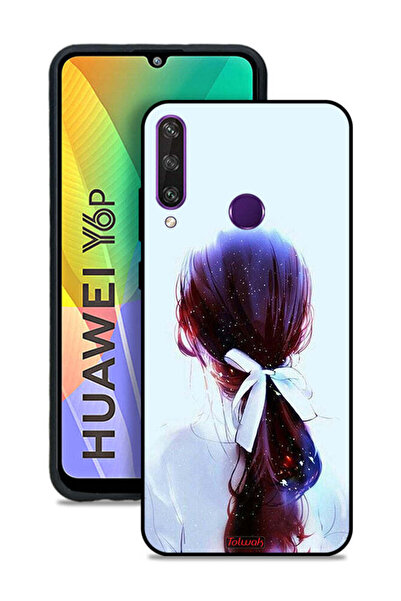 Tolwak غطاء حماية لهاتف هواوي Y6p بتصميم ربطة شعر مع رباط شعر وفن فتاة