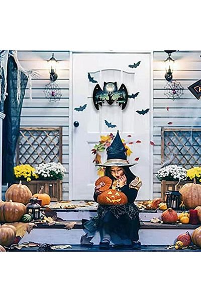 OEM Decorațiune de Halloween, LED, lemn, albastru/negru, 18 x 23,5 cm