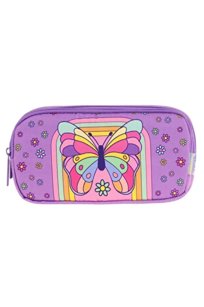 KAUKKO Kids Purple Pink, Butterfly, Girl's Three-Eye School Pencil Bag - L8248