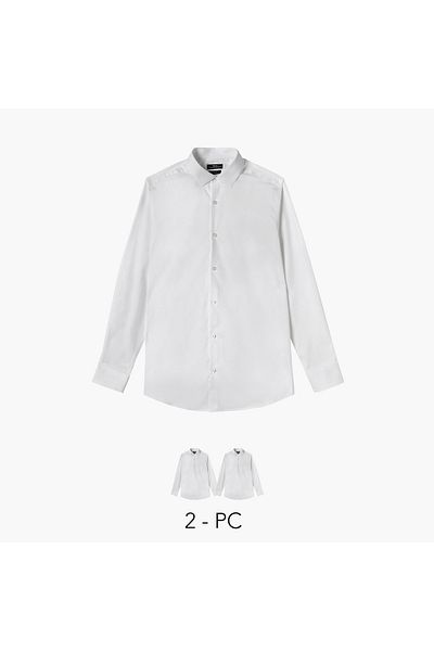FAV Set of 2 - Slim Fit Formal Shirt with Spread Collar and Long Sleeves