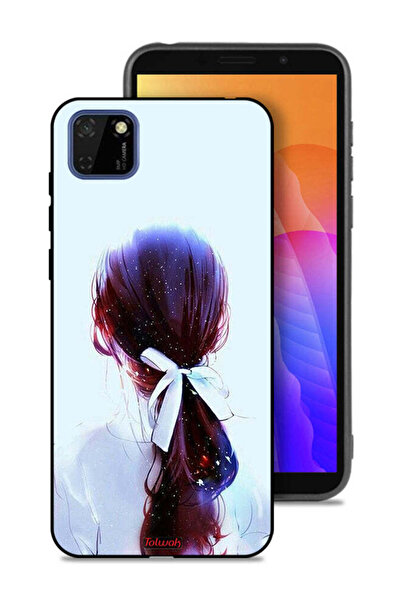Tolwak غطاء حماية لهاتف Huawei Y5p بتصميم ربطة شعر مع رباط شعر وفن فتاة