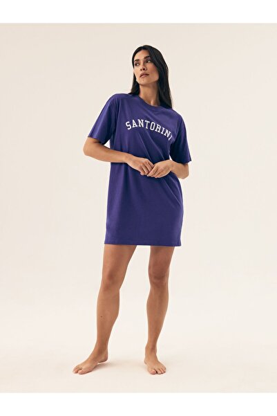 Henderson Cămașă de noapte clasică pentru femei, confortabilă și practică, moale, croială lungă, mânecă scurtă și text | Nimes