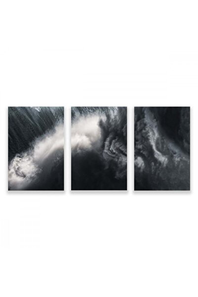 Marktna ثلاث لوحات قماشية مودرن بتصميم رسم تجريدي مع برواز فضي مجوف