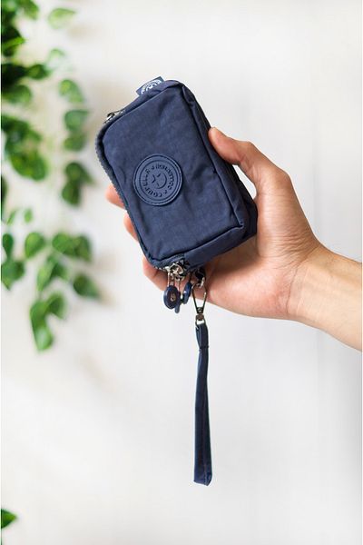 İMAKS Mini Size Crinkle / Clinkir 3 Zipper Wristlet/Shoulder Strap Bag Coin Purse Navy Blue 3032