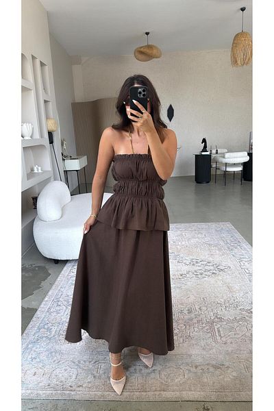 Buket Teke Raw Linen Strapless Skirt Blouse Premium Set