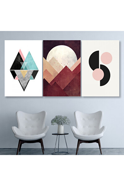 Marktna ثلاث لوحات قماشية بتصميم فن تجريدي مع برواز فضي مجوف