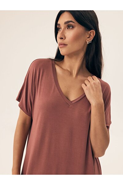 Henderson Home Women's Nightgown Classic Pleasant & Viscose & Minimal Style & Short Sleeve & Boat neck| Noves