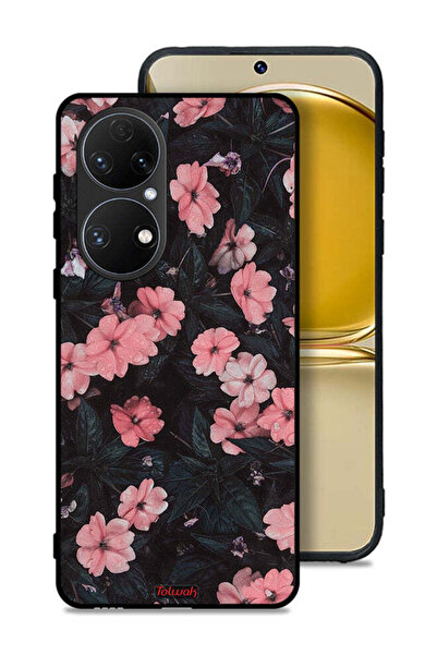 Tolwak غطاء حماية لهاتف هواوي P50E - لون الخوخ والورود الصغيرة