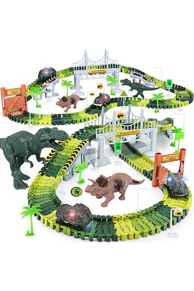 MWAOWM Car Track Set, Dinosaur Model, Batteries, Plastic, +3 years, Multicolor