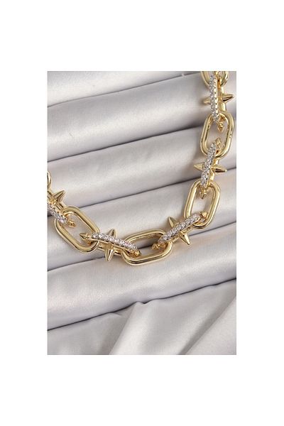 Skygo Brass Gold Color Zircon Stone Barbed Ring Model Vip Exculusive Series Women's Necklace - Tj-Bko9853