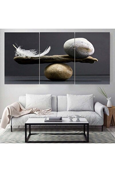 4gdran ثلاث لوحات قماشية مودرن بتصميم ريشة و صخرة مع برواز خشبي مخفي