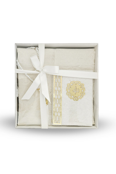 Yeşilipek Özel Kutuda Kadife Kaplı Yasin Kitabı Tesbih Seccade Seti - Krem