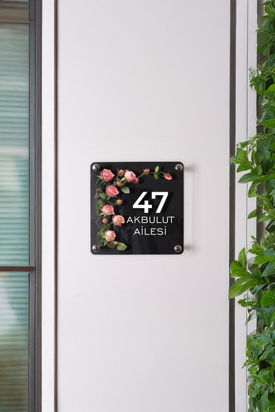 Morimora Kişiye Özel Pembe Gül Dallı Kapı İsimliği