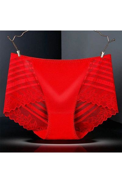 Generic Stylish Floral Lace Hipster Underwear in Soft Cotton Blend Luxury Slim Fit Women's Panty - Red