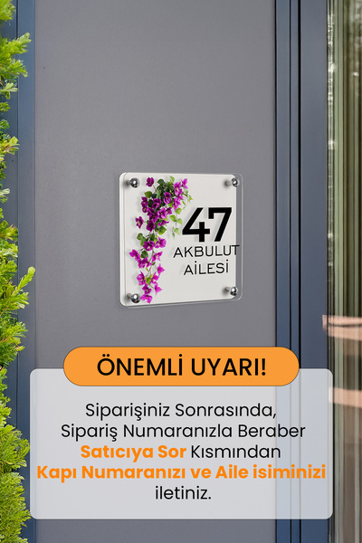 Morimora Kişiye Özel Mor Sarmaşık Çiçekli Kapı İsimliği