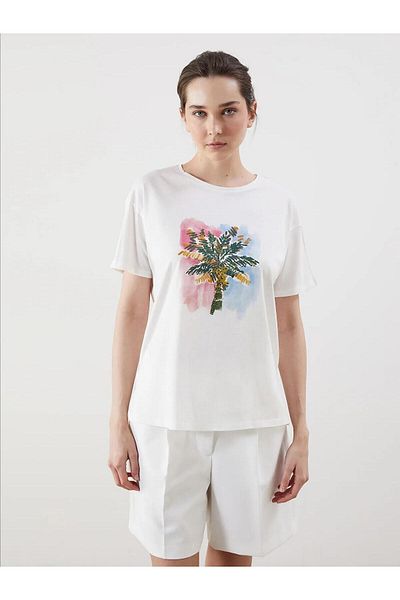 LC Waikiki Tricou pentru femei cu imprimeu clasic cu gâtul turnat LCWAIKIKI (S5)