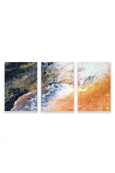 4gdran ثلاث لوحات قماشية مودرن بتصميم رسم تجريدي مع برواز ذهبي مجوف