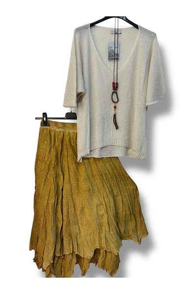 AGORATEKSTİL Women's Cotton Lined Skirt and Mercerized Blouse Combination with Necklace