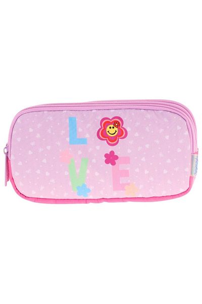 KAUKKO Kids Three Compartment Pink Lilac, Love Patterned, Girls' School Pencil Bag - L8211