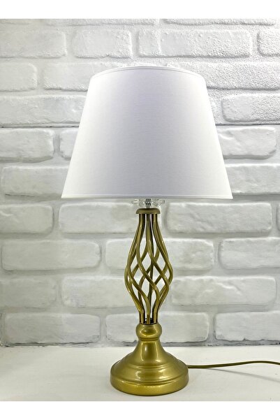 365GUNSERİSONU Decodelight Antique Gold Rustic Twisted Metal Leg Crystal Stone Linen Fabric Lampshade