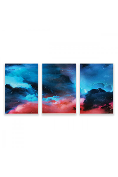 Marktna ثلاث لوحات قماشية مودرن بتصميم رسم تجريدي مع برواز فضي مجوف