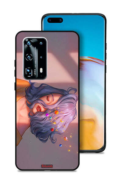 Tolwak Huawei P40 Pro Plus 5G Protective Case Cover Girl And Space Art