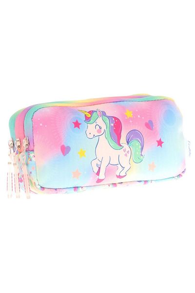 KAUKKO Kids Multicolor, Unicorn, Girls' Three-Eye School Pencil Bag - L8243