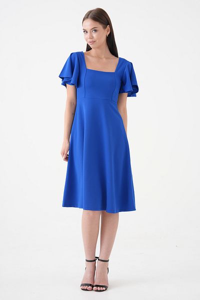 vuvutasarım New Season Sleeve Detail Flexible Scuba Crepe Fabric Square Collar Midi Length Women's Evening Dress Graduation Dress 082