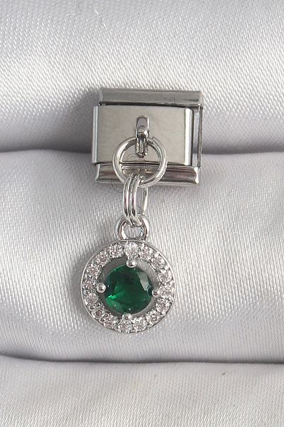 Clariss 316L Steel Silver Color Hanging Green Zircon Stone Nomination Charm