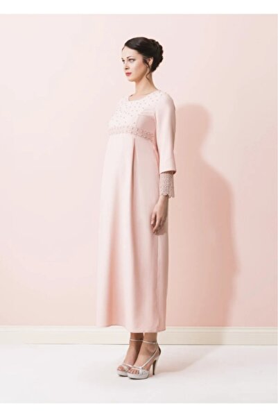 Genel Markalar Kolu Güpürlü Uzun Hamile Elbise