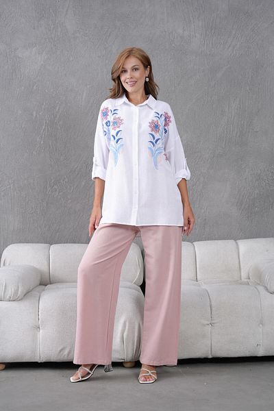 BURRASCA Embroidered Stone Linen Shirt