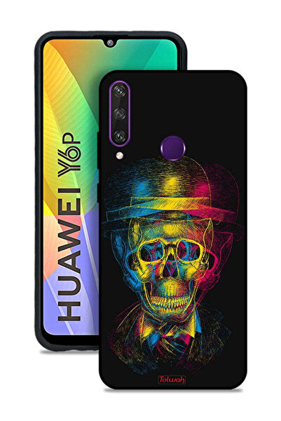 Tolwak غطاء حماية لهاتف هواوي Y6p بتصميم جمجمة وقبعة ملونة وفن خيالي