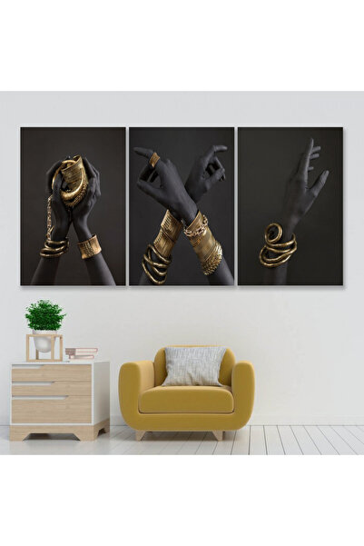 Marktna ثلاث لوحات قماشية مودرن بتصميم مجوهرات مع برواز فضي مجوف