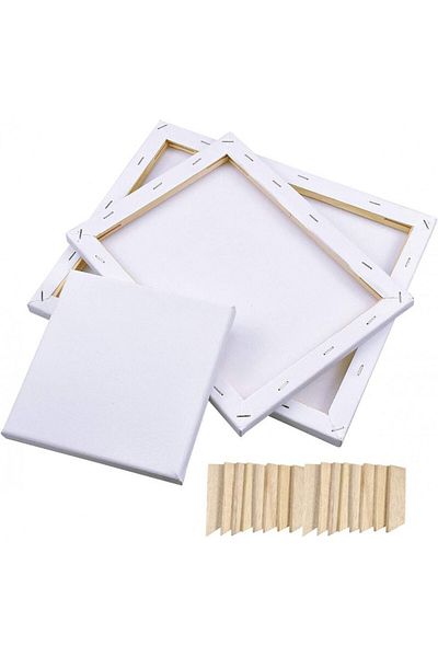 Chstarina Set of 3 canvases with Chstarina frame, wood/cotton, white/natural, 15/25/30 cm