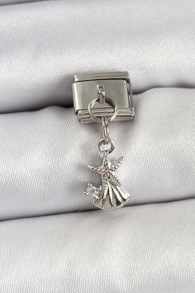Clariss 316L Steel Dangle Zircon Stone Starfish and Oyster Model Silver Color Nomination Charm