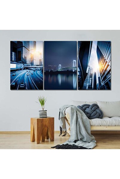 4gdran ثلاث لوحات قماشية مودرن بتصميم رسم تجريدي مع برواز ذهبي مجوف