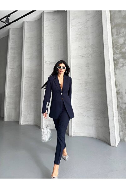 LOBOLIC Women's Stone Detailed Jacket Pants Suit- Bottom Top Set