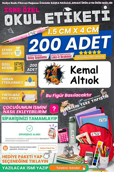 FİKİRCAN Fikircan-Name Custom School Label-Scooby-Doo 200 Pieces - Odorless Ecological Ink Pvc Sticker