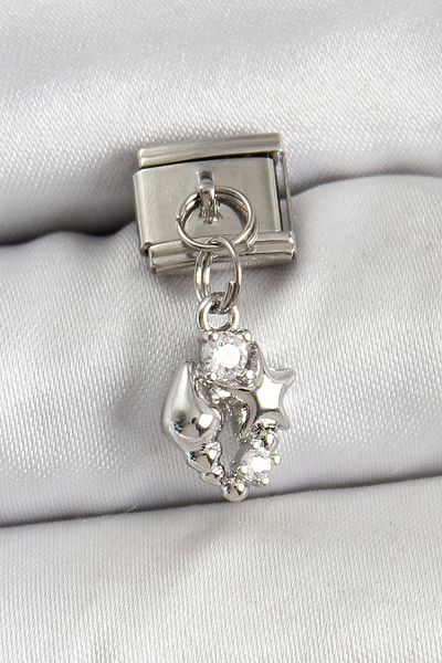 Clariss 316L Steel Dangle Zircon Stone Seashell and Star Model Silver Color Nomination Charm