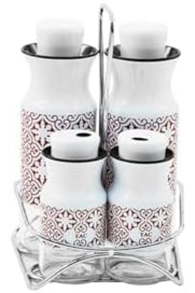 Mena Rise Diyar-Ifırsatshop Vera 5 Piece Oil Container with Stand White Red 1017157