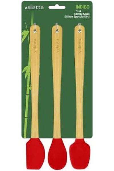 Mena Rise Şirinshop Indigo 3-Piece Red Bamboo Silicone Spatula Set Long 26 cm Vlt1510 1108107